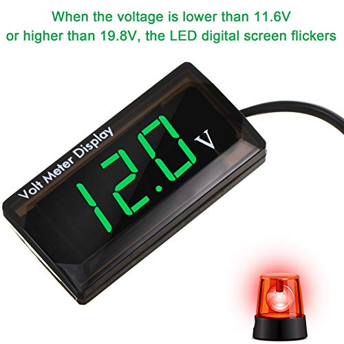 2 Pieces DC 4 to 28V Car Digital Voltmeter 12V Voltage Meter Car Audio Gauge LED Display 12V Waterproof Voltage Gauge Meter for Motorcycle(Green Light)