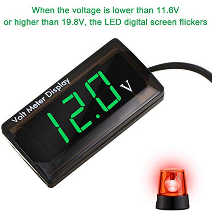 2 Pieces DC 4 to 28V Car Digital Voltmeter 12V Voltage Meter Car Audio Gauge LED Display 12V Waterproof Voltage Gauge Meter for Motorcycle(Green Light)