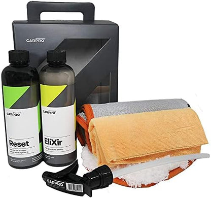 CARPRO Wash Box - 5 Products: Elixir, Reset, Microfiber Mitt, DHydrate Drying Towel & 2 Face No Lint Towel - Everything to Clean Your Car All Season Long, 16 Treatments