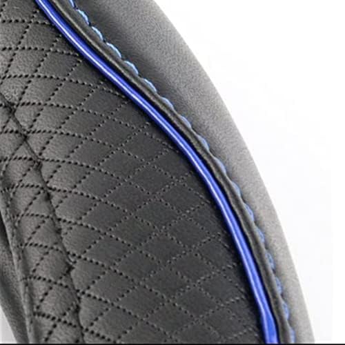 ESEWALAS Universal Car Steering Wheel Cover,Anti-Slip Leather Steering Wheel Cover,Sports Style Steering Wheel Protector,Car Interior Accessories Auto Steering Wheel Covers (Black with Blue)