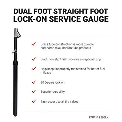 Milton Dual Foot Straight Lock-on Chuck Service Gauge, Non-Slip Grip Matte Black Poly -13” 10-160 PSI, for Large Vehicle Tires Made in USA (986BLK)