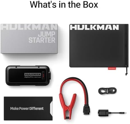 Hulkman Alpha Pro 1500A Jump Starter, 44.4Wh High-Capacity Car Battery Jump Starter, PD65W Fast Charging in & Out, 3.3" Smart Display Jump Box, 12V Jump Pack for 7.5L Gas/4.5L Diesel, Solid Black