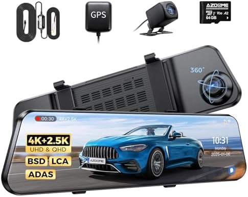 AZDOME PG17 Max Mirror Dash Cam with 3-Lead Type-C USB Hardwire Kit (JYX05)