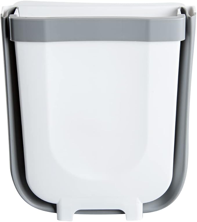 Restaurantware RW Base 11.4 x 10 x 7.1 Inch Foldable Trash Bin 1 Collapsible Garbage Can - Mountable U-Shaped Slot Gray Plastic Trash Can Detachable Retainer Plate With Fixed Feet