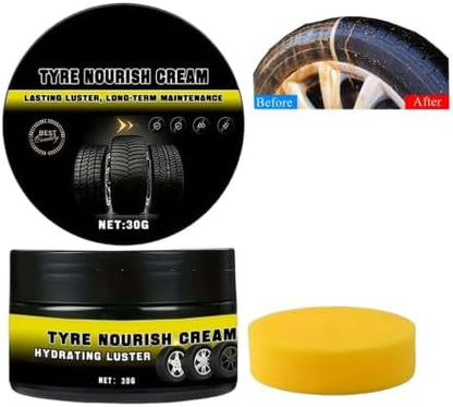 Tyre Nourish Cream, 2026 Car Tire Coating Paste, Powerful Wheel Cleaning Refurbish Wax, Long-Lasting Tire Shine Gel for for Wheel Protection, Restores Black Gloss (Black 1pcs Small)