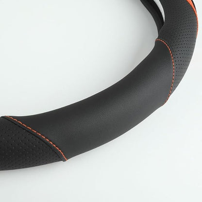 Car Steering Wheel Cover, Leather Steering Wheel Cover Orange Universal 14.5-15 Inch Microfiber Leather Anti-Slip Breathable Auto Steering Wheel Covers for Men Women (Black&Orange)