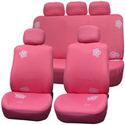 FH Group Car Seat Covers Floral Full Set Pink Automotive Seat Covers, Airbag and Split Rear Car Seat Cover Universal Fit Interior Accessories for Cars Trucks and SUV Car Accessories Car Seat Protector