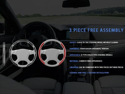 Steering Wheel Covers, 3PCs Carbon Fiber Anti-Skid Clip on Car Steering Wheel Cover Protector Universal for Most Car Wheel, Black