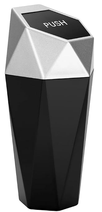 Ginsco Car Trash Can with Lid, Mini Car Cup Holder Trash Can, Car Garbage Can Car Accessories for Interior, Leakproof Small Car Trash Can, Mini Trash Can for Car, Home, Bedroom Office (Silver)
