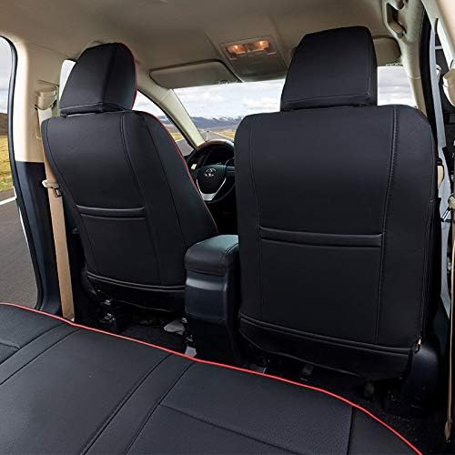 EKR Corolla Seat Covers Custom Fit for Toyota Corolla 2014 2015 2016 2017 2018 2019 L/LE Series Sedan,Leather Car Seat Cover Full Set for SUV-Faux Leather(Black with Red Trim)