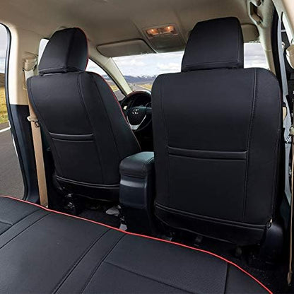 EKR Corolla Seat Covers Custom Fit for Toyota Corolla 2014 2015 2016 2017 2018 2019 L/LE Series Sedan,Leather Car Seat Cover Full Set for SUV-Faux Leather(Black with Red Trim)