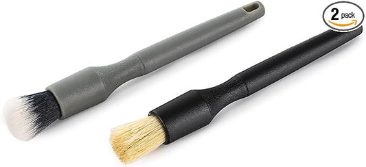 Detail Factory - Crevice Cleaning Detailing Brush Kit for Small Spaces - Mini Set Boar's Hair Brush + Ultra-Soft Synthetic Brush - Black & Gray - 2 Pack
