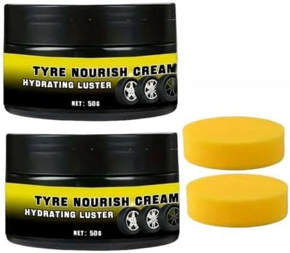 Tyre Nourish Cream, 2026 Car Tire Coating Paste, Powerful Wheel Cleaning Refurbish Wax, Long-Lasting Tire Shine Gel for for Wheel Protection, Restores Black Gloss (Black 2pcs Large)