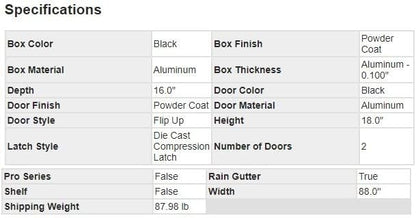Buyers Products 1721364 Topsider Truck Tool Box, 18x16x88 Inch, Gloss Black Diamond Tread Aluminum, Dual Flip-Up Doors, Locking Compression Latch, Weather Resistant, No-Drill Mount, Made in USA