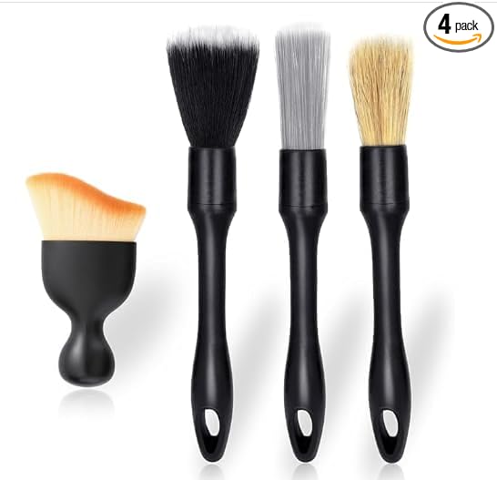 qixiang 4PCS Car Detailing Brush Set for Cleaning Boars Bristle Detailing Brushes, Wheel Brush Kit,Dusting Cleaning Supplies, Tool