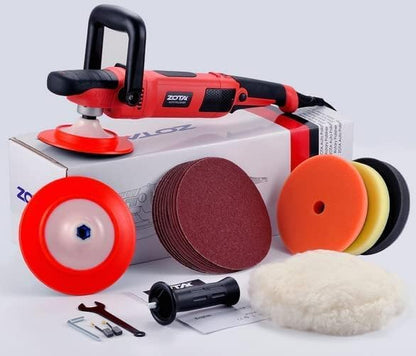 ZOTA Rotary Polisher, 1200W Double Torque 6-inch/7-inch Car Polisher, 6 Variable Speed 1100-3050RPM Buffer with Soft Start