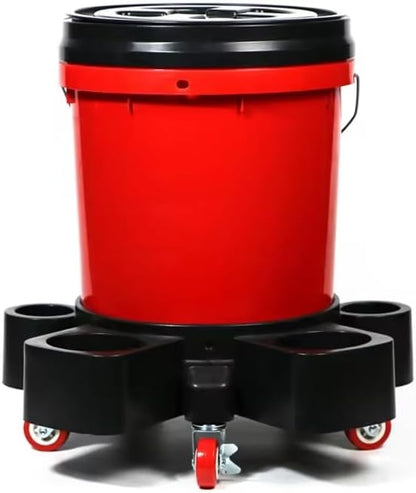 Bucket Dolly 5 Gallon Car Wash Professional Detailing Bucket Dolly with Heavy Duty Wheel Casters, Black (Style A)