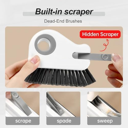 2 in 1 Groove Cleaning Brush Window Track Cleaning Tools, 2025 New Hard Bristle Crevice Cleaning Brush with Hidden Scraperfor Sliding Door Track, Window Sill, Shutter Door(Grey,2pcs)