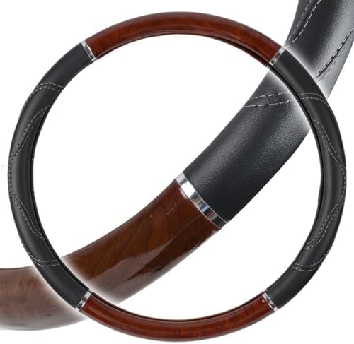 BDK Black/Dark Wood Grain Soft Leather Grip Big Rig Steering Wheel Cover for Trucks 18" Inch Large (Cherry Wood)