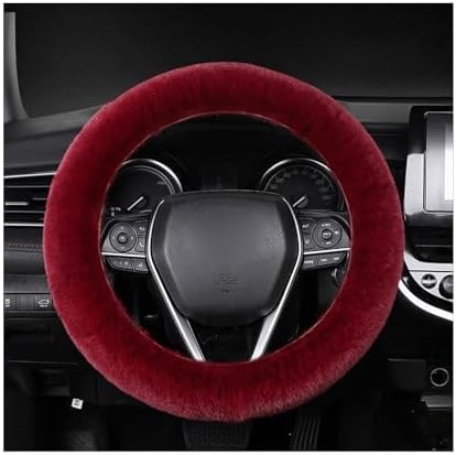Ziciner Fuzzy Steering Wheel Cover, 15 inch Soft Wool Fur Steering Wheel Protector, Fluffy Wheel Covers for Winter Warm, Car Interior Decoration Accessories for Women Men (Wine Red)