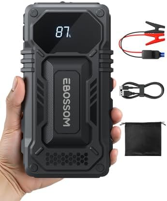 2026 New Portable Car Battery Jump Starter,12000mAh Battery Jump Box,44.4Wh Vehicle Jump Booster with Smart Jumper Cables,LED Light Emergency Car Kits for Vehicles,Arrancador Ae Batería