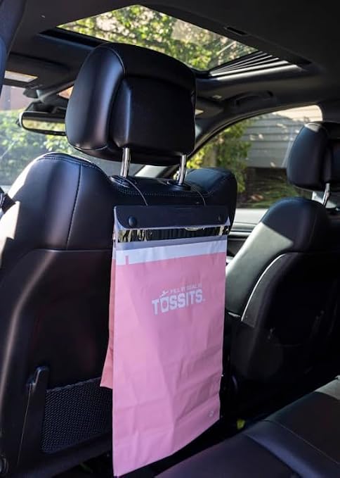 Tossits Recycled Disposable Car Trash Bags – Leakproof, Smell Proof Hanging Garbage Bags for Car, Truck, SUV, RV & Vehicle – Pink, 21 Count Disposable Automotive Trash Bags