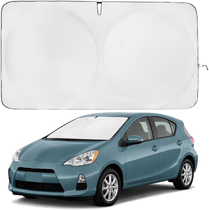 Windshield Sun Shade | Compatible for Toyota Prius C (2012-2019) | Certified 99.87% UVB & 99.02% UVA Car Sun Shade. Award Winning Sunshade - Patented Technology | Car Shades by Kinder Fluff