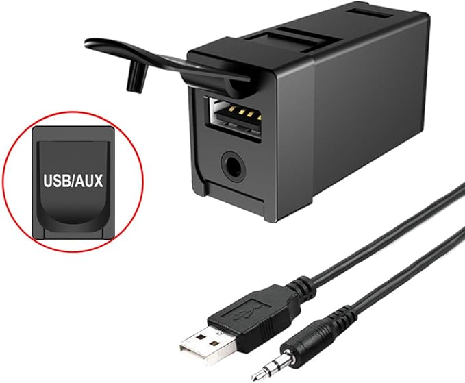 USB AUX Flush Mount - Car Dashboard Panel Jack Extension Cable Compatible with Toyota, 3.5mm & USB AUX Extension Mount Socket(Size: 1.29 X 0.86 X 2 inches)