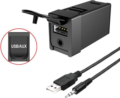 USB AUX Flush Mount - Car Dashboard Panel Jack Extension Cable Compatible with Toyota, 3.5mm & USB AUX Extension Mount Socket(Size: 1.29 X 0.86 X 2 inches)