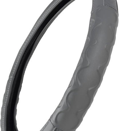 BDK Motor Trend Ergonomic Leather Grip Steering Wheel Cover for Big Rigs Trucks Semis 18" Large Heavy Duty Non Slip Long Haul Long Drives Transportation, Comfortable Anti-Fatigue (Gray)