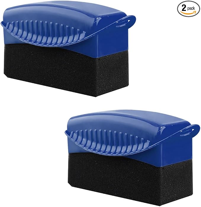 Ohleats 2 PCS Tire Dressing Applicator, Wheel Shine Pad With Lid, Reusable Detailing Foam Waxing Wipe Polishing Sponge, Universal Car Accessories (Blue)