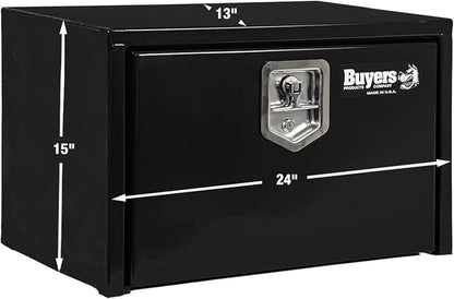 Buyers Products 1703322 Black Steel Underbody Truck Tool Box – 15 x 13 x 24 Inch - Truck Bed & Underbelly RV Storage Box, Locking T-Latch, Weather-Resistant, Heavy-Duty Flatbed Job Box, Made in USA