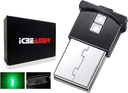 ICBEAMER Mini Smart USB Type-A 2-Pack (Green) | LED Night Light for Car Interior, Trunk, Center Console, Easy Plug-in, Enhance Automotive Ambiance, Perfect for Night Use
