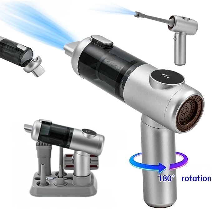 AUTOPALS Cordless Car Portable Vacuum Cleaner, 4 in 1 Suck, Blow, Inflate, Vacuum, 18000Pa High Power, 180° Rotating Handle, Type-C Charging, LED Display, Multi-Nozzles for Car, Home, Office