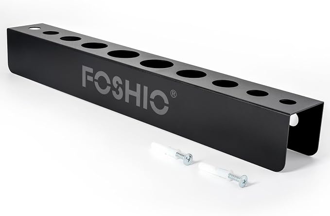 FOSHIO Car Detailing Brush Holder with the Mounting Hardware, Durable Solid Painted Metal Rack for Putting Different Size 10 Car Detailing Brushes, Wall Mount for Garage Workshop