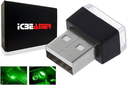 ICBEAMER USB Interface Miniature Night Light 1-Pack (Green) | Universal Plug-in LED for Car Interior and Trunk Ambient Atmosphere