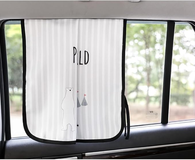 Magnetic Car Sun Shade Curtain for Side Window – Sun Blocker and UV Protector for Baby, Kids, and Pets – Universal Fit with Built-in Magnets for Steel-Framed Door (Be-Pola Bear)