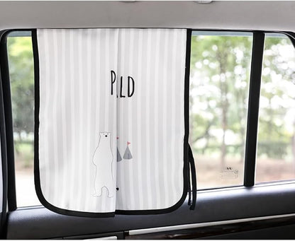 Magnetic Car Sun Shade Curtain for Side Window – Sun Blocker and UV Protector for Baby, Kids, and Pets – Universal Fit with Built-in Magnets for Steel-Framed Door (Be-Pola Bear)