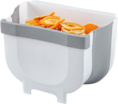 Restaurantware RW Base 10 x 7.2 x 7.3 Inch Foldable Trash Bin 1 Collapsible Mini Trash Can - Mountable U-Shaped Slot Gray Plastic Trash Can Detachable Retainer Plate With Fixed Feet