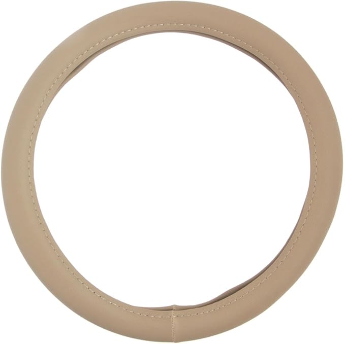 BDK Ergonomic Soft Grip Steering Wheel Cover - Sporty Leather Grip for Standard Size Wheels 14.5-15 inch Beige
