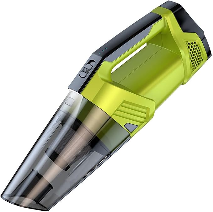 Cordless Car Vacuum: Portable Handheld Vacuum with LED Light, High Power Suction, Lightweight Rechargeable Hand Vacuum Cleaner for Car, Home, Office, and Pet Hair - Green