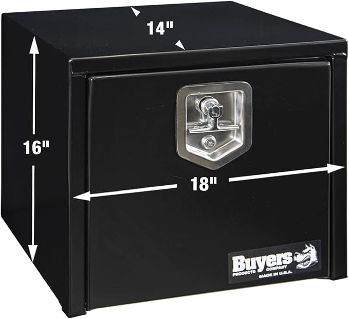 Buyers Products 1703330 Black Steel Underbody Truck Tool Box – 16 x 14 x 18 Inch - Truck Bed & Underbelly RV Storage Box, Locking T-Latch, Weather-Resistant, Heavy-Duty Flatbed Job Box, Made in USA