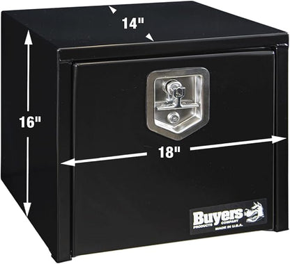 Buyers Products 1703330 Black Steel Underbody Truck Tool Box – 16 x 14 x 18 Inch - Truck Bed & Underbelly RV Storage Box, Locking T-Latch, Weather-Resistant, Heavy-Duty Flatbed Job Box, Made in USA