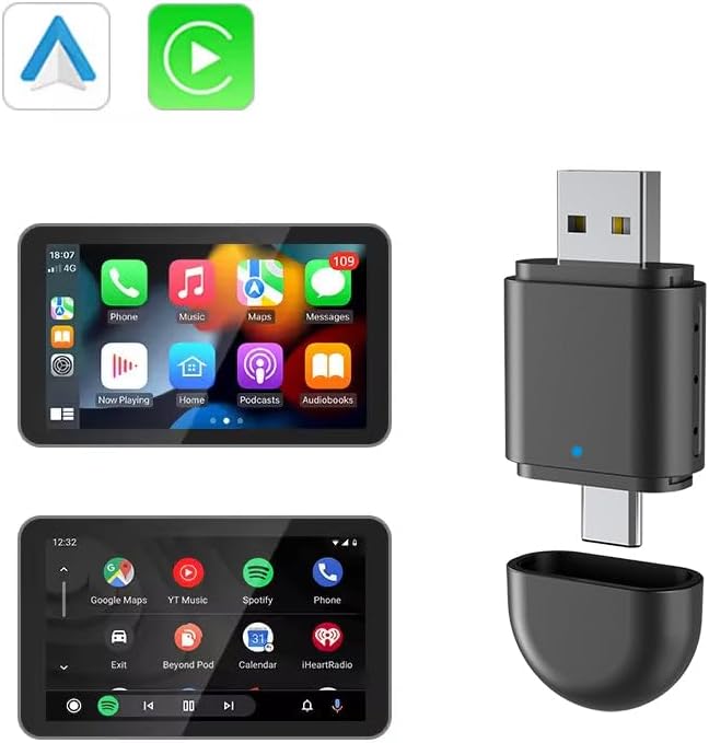 2-in-1 Wireless CarPlay & Android Auto Adapter – Plug & Play USB/Type-C Dongle, Bluetooth 5.4 + 5.8GHz Wi-Fi, Converts Wired CarPlay & Android Auto to Wireless, Fast Stable Connection