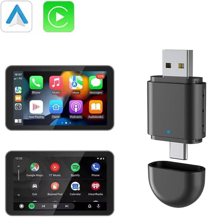 2-in-1 Wireless CarPlay & Android Auto Adapter – Plug & Play USB/Type-C Dongle, Bluetooth 5.4 + 5.8GHz Wi-Fi, Converts Wired CarPlay & Android Auto to Wireless, Fast Stable Connection