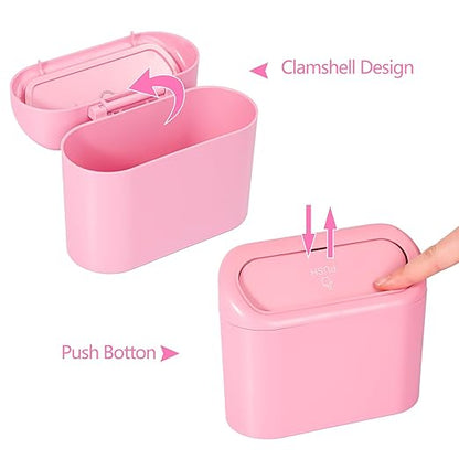 NBTEPEM Pink Car Trash Can with Lid, Mini Auto Garbage Can with 30 Trash Bags, Leakproof Automotive Garbage Container Bin, Multipurpose Organizers and Storage for Car, Home, Office (Pink)