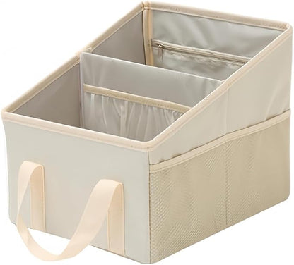 Advanced car seat storage bag is suitable for children and adults. The front and rear seat storage bags are foldable and adjustable. (beige)