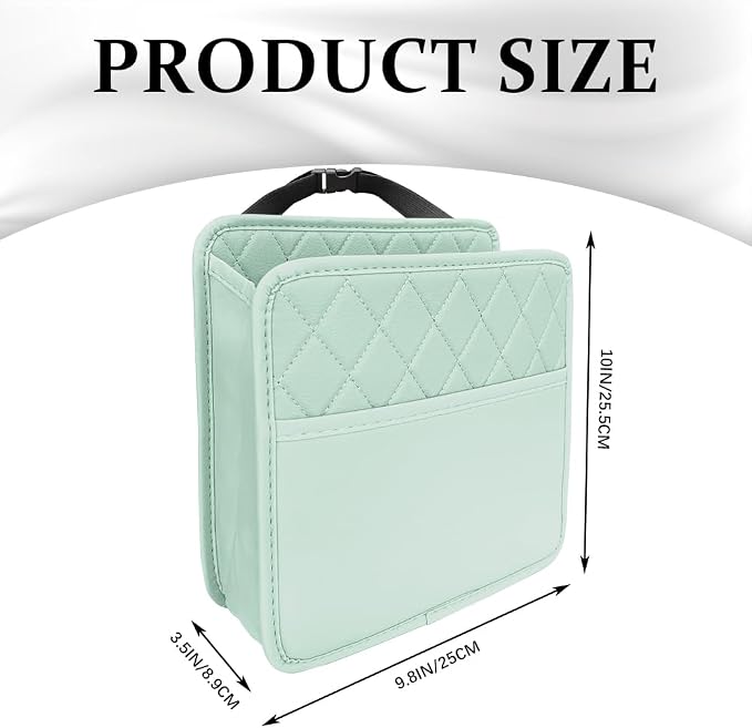 Car Seat Back Organizer, Leather Backseat Hanging Storage Bag, Multipurpose Car Hanging Trash Bag with 2 Compartments, Car Large Capacity Pouch Pocket for Kids & Adults (Green)