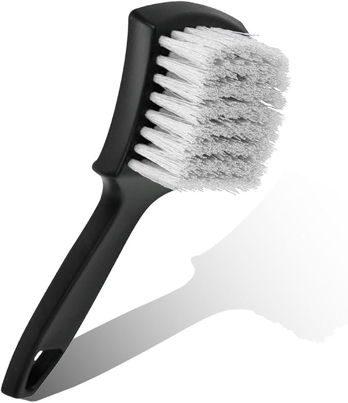 Car Wheel Brush, Stiff Bristle Short Handle Scrub Tire & Wheel Rim Brush, No-Scratch Carpet/Floor Mat Detailing Tool, Auto Interior and Exterior Cleaning Supply for Vehicle, Home (White)
