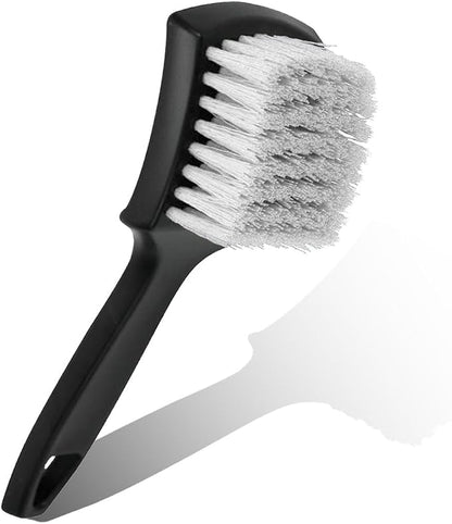 Car Wheel Brush, Stiff Bristle Short Handle Scrub Tire & Wheel Rim Brush, No-Scratch Carpet/Floor Mat Detailing Tool, Auto Interior and Exterior Cleaning Supply for Vehicle, Home (White)